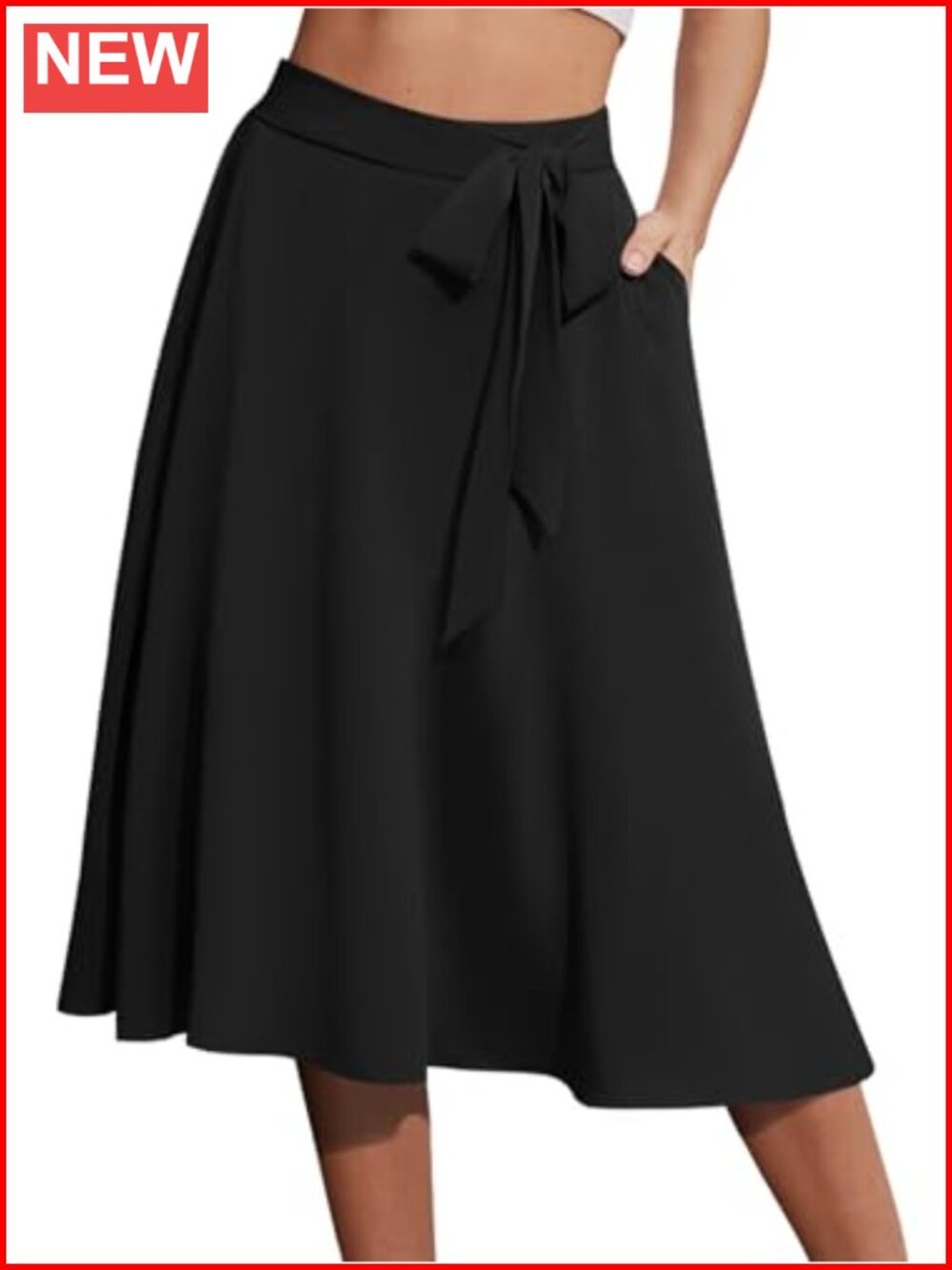 Women's A-Line Midi Skirt with Pockets Below Knee Flowy Chiffon